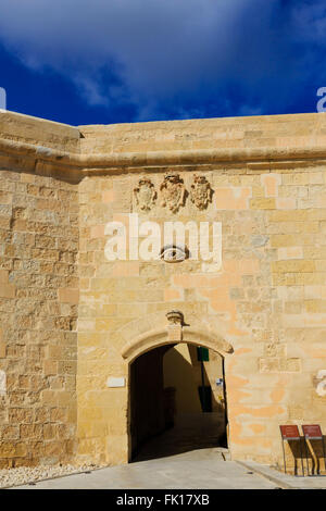 Porta del Soccorso Gate, il Forte Sant'Elmo a La Valletta, Malta Foto Stock