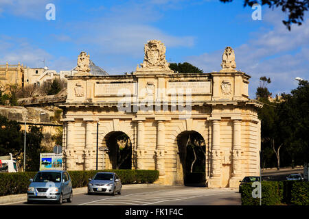 Floriana city gate, porte des Bombes , Valletta, Malta. Foto Stock