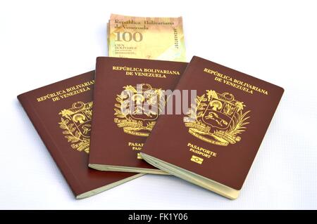 Passaporti e banconote Foto Stock