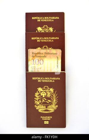 Passaporti e banconote Foto Stock