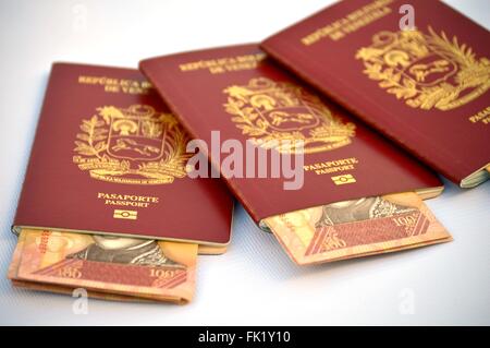 Passaporti e banconote. Foto Stock