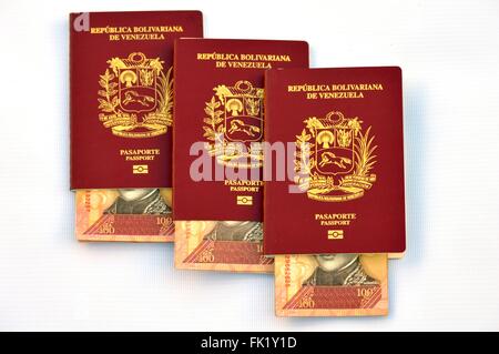 Passaporti e banconote. Foto Stock