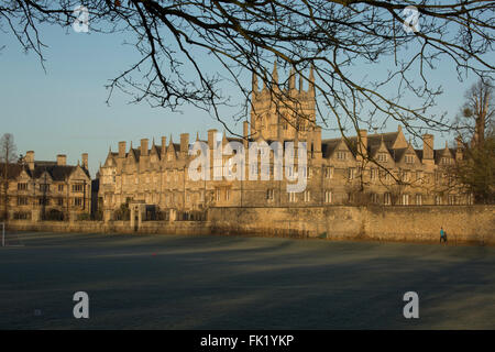 Vista di Merton College di tutta la Chiesa di Cristo Prato, Oxford Foto Stock