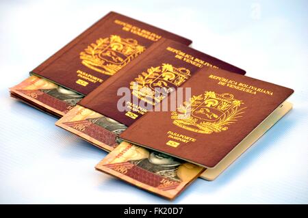 Passaporti e banconote. Foto Stock