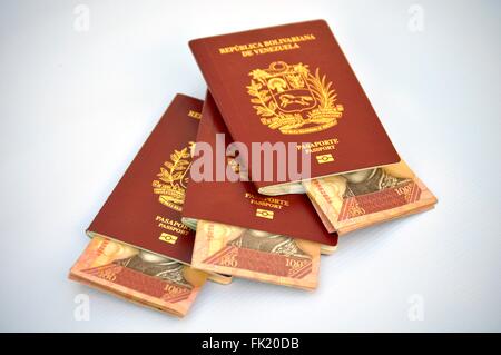 Passaporti e banconote. Foto Stock