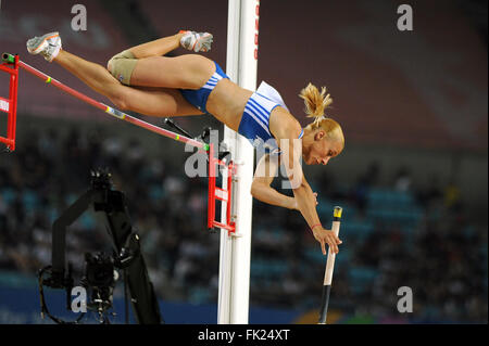 Nikoleta Kyriakopoulou dalla Grecia compete alla donna Pole Vault. Foto Stock