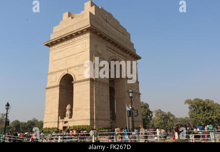 India Gate, uno dei punti di riferimento di New Delhi, India. È originariamente chiamato All India Memoriale di guerra per i 70.000 morti in Foto Stock