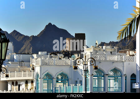 Case e Fort di Mutrah, Moscato, il sultanato di Oman Foto Stock