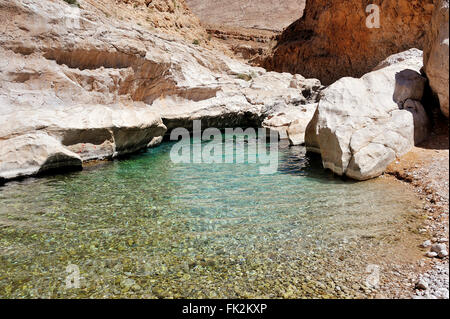 Wadi Bani Khalid invita a Bath, vicino al Quabil, Oman Foto Stock