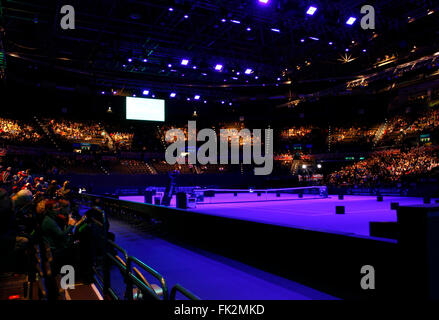 Barclaycard Arena, Birmingham, Regno Unito. 06 Mar, 2016. Davis Cup Tennis World Group Primo Round. Gran Bretagna contro il Giappone. Una vista generale della Barclaycard Arena, Birmingham prima dell'inizio dei giochi di oggi. Credito: Azione Sport Plus/Alamy Live News Foto Stock