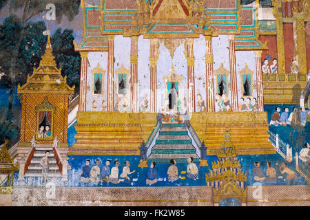 Phnom Pehn, murales nel palazzo reale Foto Stock