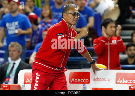 Barclaycard Arena, Birmingham, Regno Unito. 06 Mar, 2016. Davis Cup Tennis World Group Primo Round. Gran Bretagna contro il Giappone. Giappone team capitano Minoru Ueda. Credito: Azione Sport Plus/Alamy Live News Foto Stock