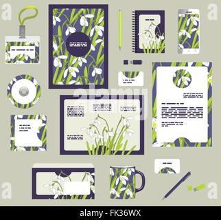 Lo stile aziendale di modelli di business. Set di spring design floreale Illustrazione Vettoriale