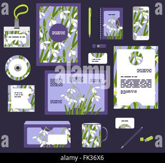 Lo stile aziendale di modelli di business. Set di spring design floreale Illustrazione Vettoriale
