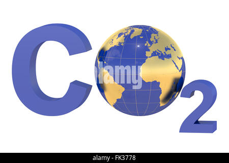 CO2 con globo terrestre isolato su sfondo bianco Foto Stock
