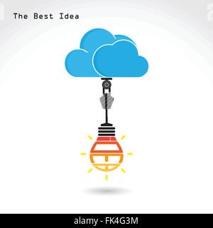 Piatto tecnologia di cloud computing e lampadina creativa idea concetto. Illustrazione Vettoriale Illustrazione Vettoriale