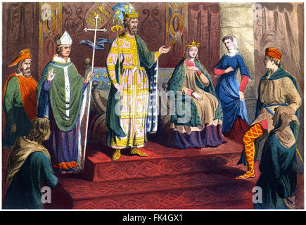 Costumi, A.D. 1200-1300, dal vintage stampa a colori. Foto Stock