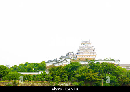 Vista in lontananza la facciata anteriore di Himeji-jo il Castello sul luminoso Nuvoloso Giorno Himeji, Giappone dopo 2015 restauri terminata. Copia s Foto Stock