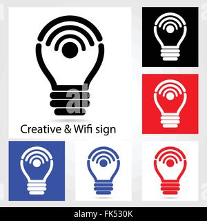 Set di creative lampadina con icone di wifi per affari o per uso commerciale. Istruzione e concetto tecnologico. Illustrazione Vettoriale Illustrazione Vettoriale