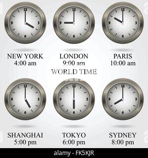 Set di orologio colorato icona,mondo il concetto di tempo. Illustrazione Vettoriale Illustrazione Vettoriale