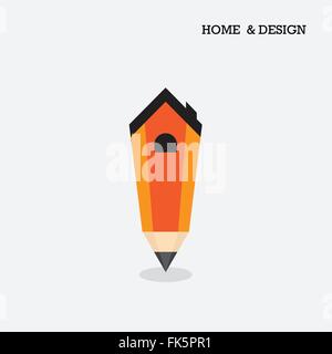 Home icona e simbolo a forma di matita nella piana di stile design. Illustrazione Vettoriale Illustrazione Vettoriale