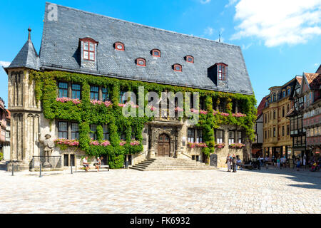 Municipio, Quedlinburg, Sito Patrimonio Mondiale dell'UNESCO, Harz, Sassonia-Anhalt, Germania, Europa Foto Stock