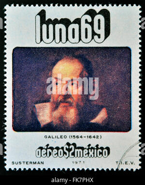 Messico - circa 1971: un timbro stampato in Messico dal 'luna 69' problema mostra Galileo Galilei (1564-1642), circa 1971. Foto Stock