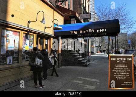 Il Bitter End music club Bleecker Street nel Greenwich Village di New York City Foto Stock