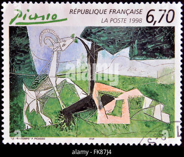 Francia - circa 1998: un timbro stampato in Francia mostra la molla di Pablo Picasso, circa 1998 Foto Stock