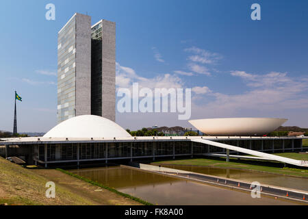 Congresso nazionale Congresso Nacional, palazzo dei congressi, dall'architetto Oscar Niemeyer, Brasilia, del Distretto Federale Foto Stock