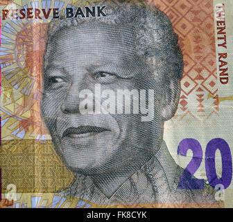 Sud Africa - circa 2014: Nelson Mandela su 20 Rand 2014 banconota dal Sud Africa. Foto Stock