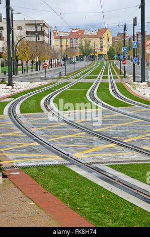 Light Rail itinerari nella città di Granada, Spagna Foto Stock