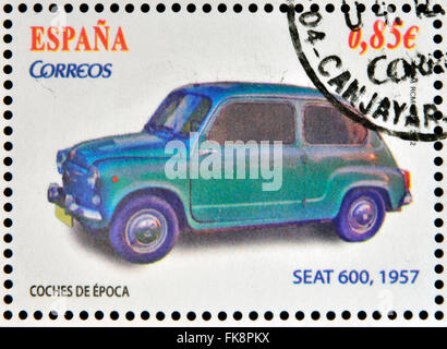 Spagna - circa 2012: francobolli stampati in Spagna dedicata al classic car, mostra la sede 600, 1957, circa 2012 Foto Stock