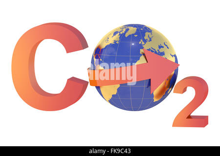 CO2 con globo, inquinamento concetto isolato su sfondo bianco Foto Stock