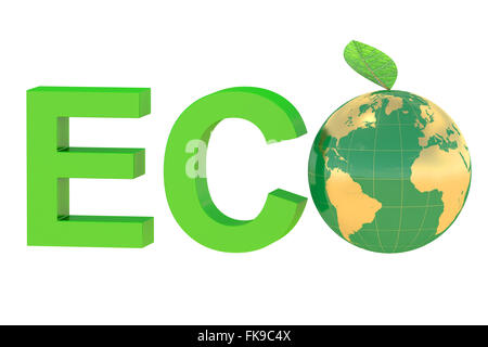 Concetto di eco con globo isolato su sfondo bianco Foto Stock