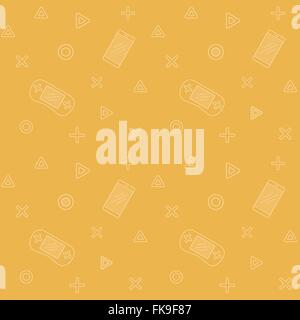 I telefoni cellulari e il giallo un game pad controller. Modello senza giunture per tessuto, carta da imballo e sfondo Illustrazione Vettoriale