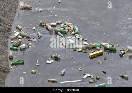 Cestino galleggiante sul fiume in piena stagione Tiête Foto Stock