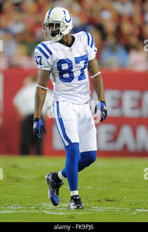 Tampa, Fla, STATI UNITI D'AMERICA. 3° Ott, 2011. Indianapolis Colts wide receiver Reggie Wayne (87) durante il Colts 27-17 perdita dei Tampa Bay Buccaneers presso Raymond James Stadium ad Ottobre 3, 2011 a Tampa, in Florida. ZUMA PRESS/Scott A. Miller © Scott A. Miller/ZUMA filo/Alamy Live News Foto Stock