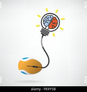 Creative brian icona nella lampadina simbolo con il mouse del computer segno sullo sfondo,il design per poster flyer brochure coperchio ,busines Illustrazione Vettoriale
