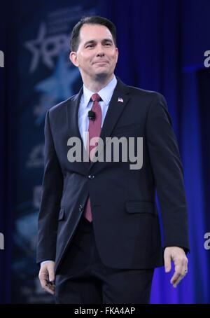 Wisconsin governatore Scott Walker durante l annuale conservatore americano Unione CPAC conferenza presso il Porto Nazionale Marzo 3, 2016 in Oxon Hill, Maryland. Foto Stock