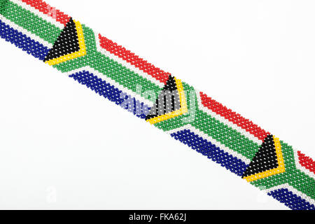 South African bandiera filettata dal coloratissimo Zulu lavoro tallone Foto Stock
