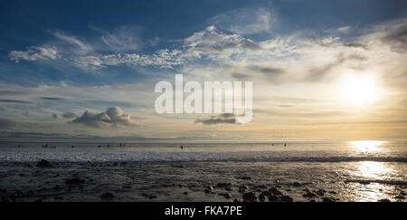 Tramonto sessione di Surf sulla Costa Occidentale, il fiume Giordano, BC Foto Stock