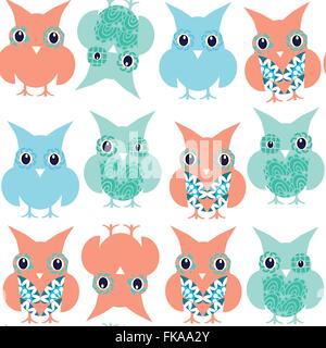 Carino adorabile gufi seamless pattern e pattern senza soluzione di continuità nel menu swatch, vettore Illustrazione Vettoriale