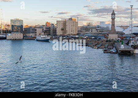 Port Vell view, Moll del rellotge. Barcellona. Foto Stock