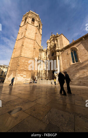 Cattedrale di Valencia torre campanaria square plaza Foto Stock