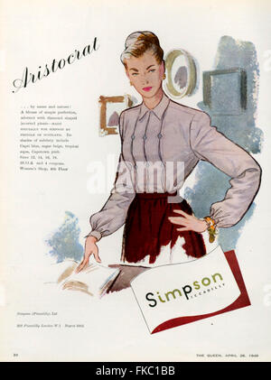 1940S UK Simpson di Piccadilly Magazine annuncio pubblicitario Foto Stock