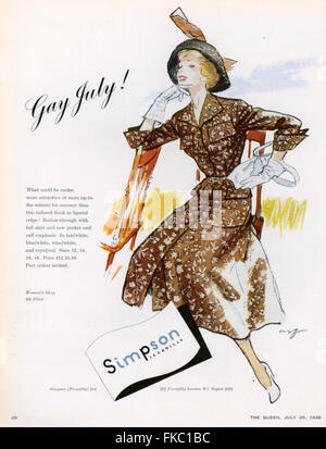 1940S UK Simpson di Piccadilly Magazine annuncio pubblicitario Foto Stock