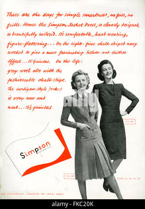 1940S UK Simpson di Piccadilly Magazine annuncio pubblicitario Foto Stock