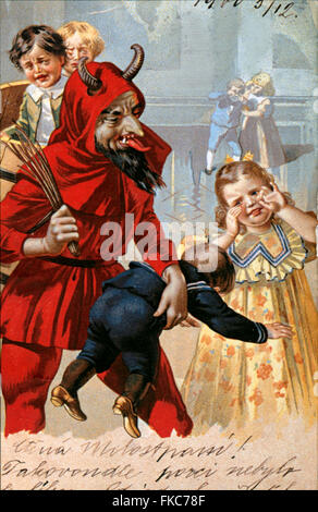 1900s Germania i Krampus diavolo cartoline Poster Foto Stock