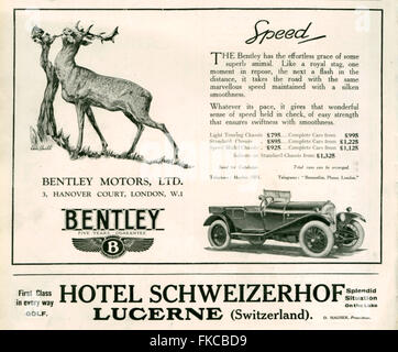 1920S UK Bentley Magazine annuncio pubblicitario Foto Stock